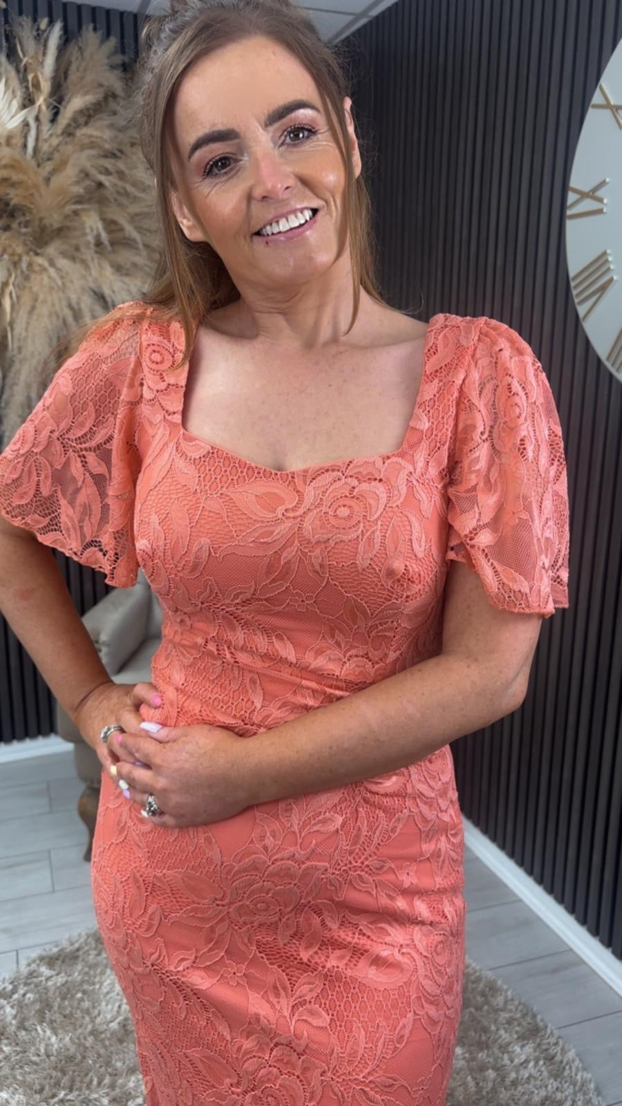 HEIDI LACE DRESS - CORAL