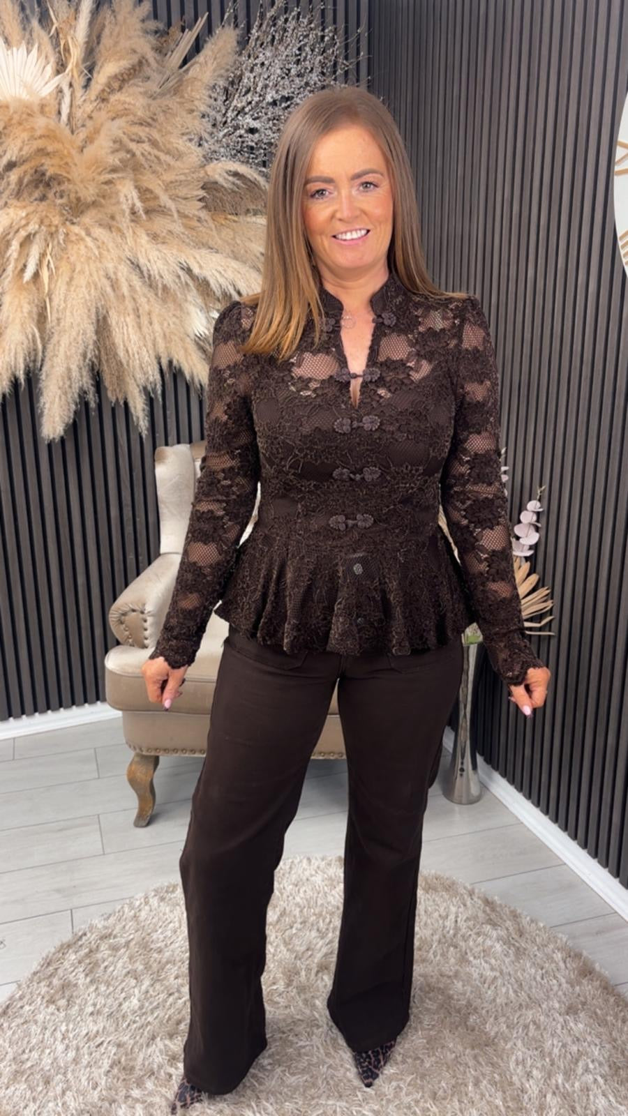 ANTHEA LACE TOP - BROWN