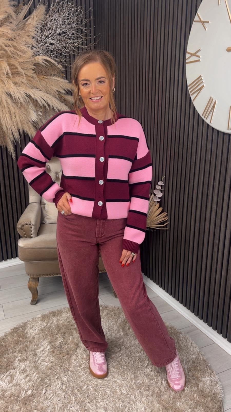 SHANNON CARDIGAN - BURGUNDY/PINK