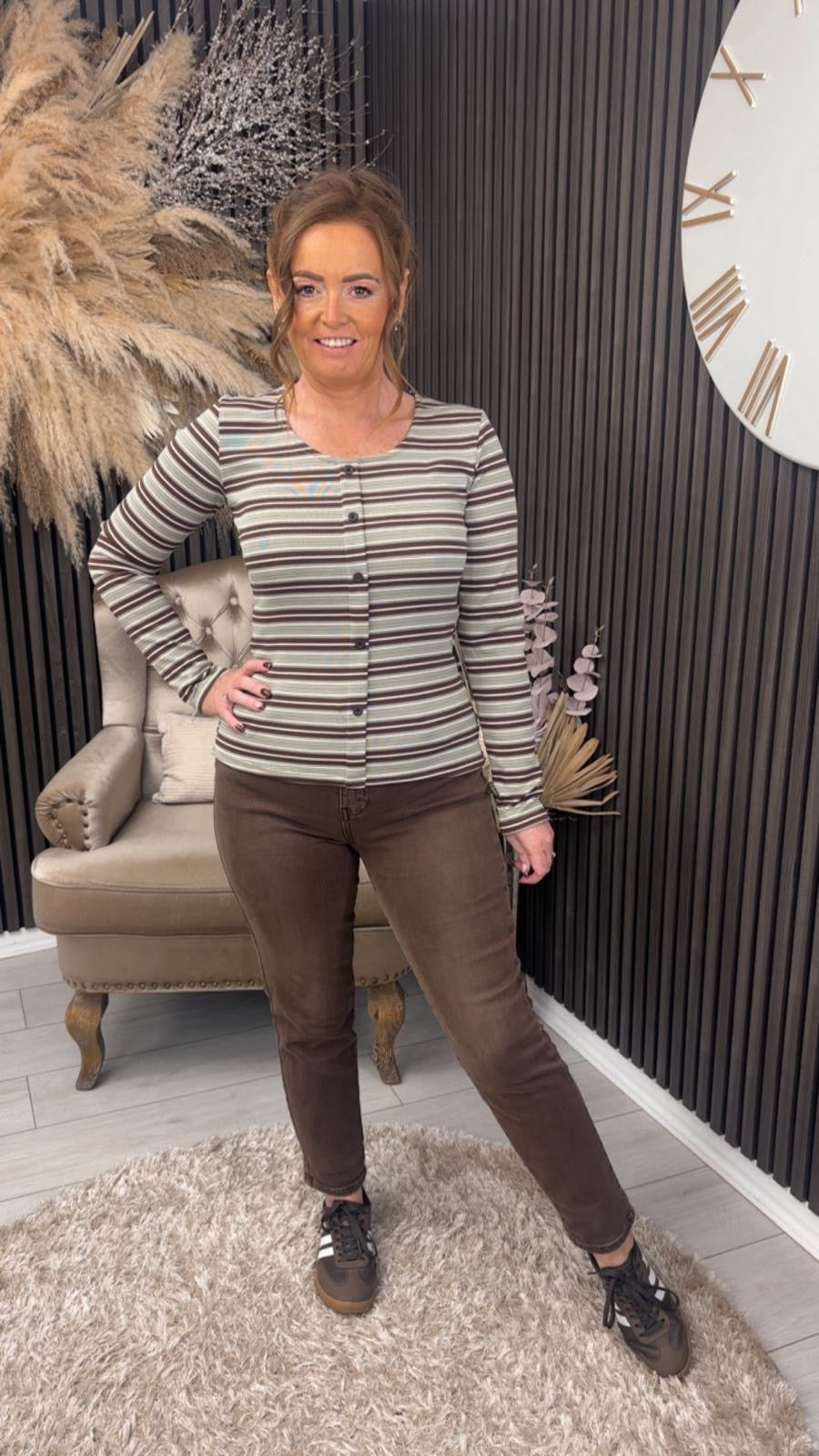 LAUREN TOP - GREEN/BROWN
