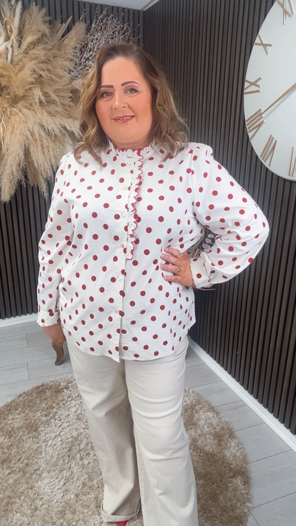 YVONNE SHIRT - CREAM/RED