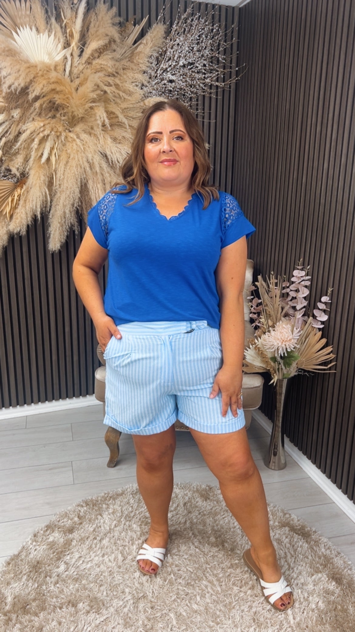 DELILAH SHORTS - BLUE STRIPE
