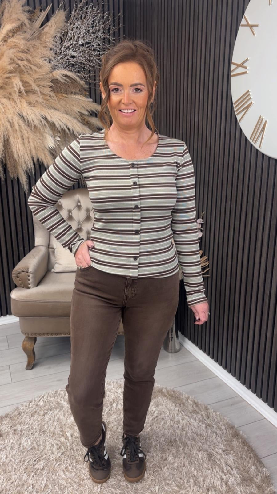 LAUREN TOP - GREEN/BROWN