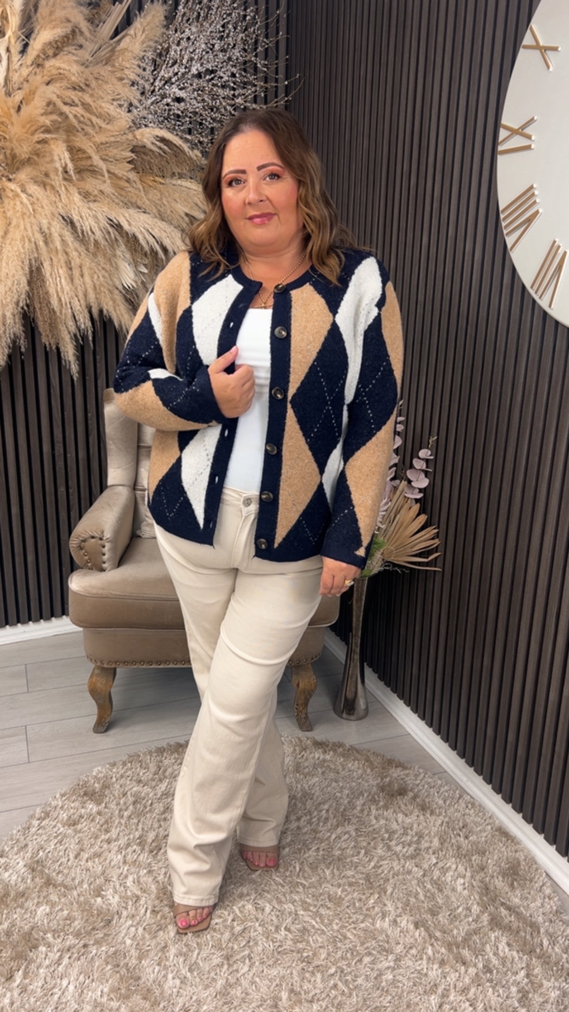 FAYE CARDIGAN - NAVY/BEIGE