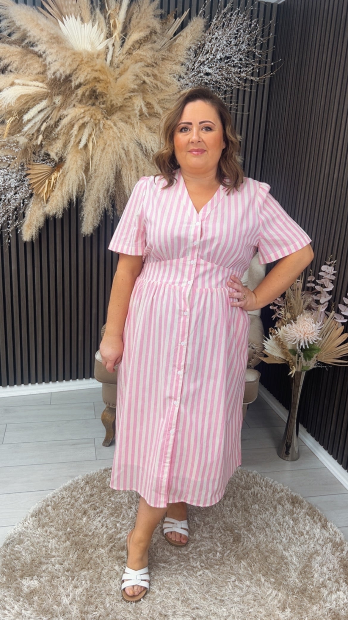 ALANNA DRESS - PINK STRIPE
