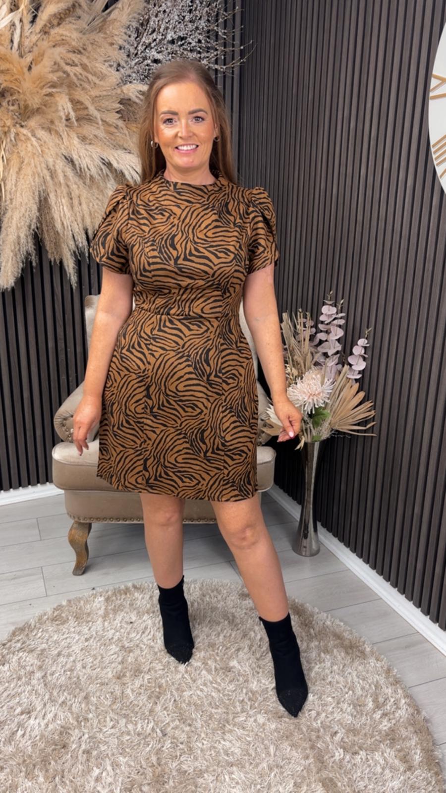 AMI DRESS - BROWN ZEBRA