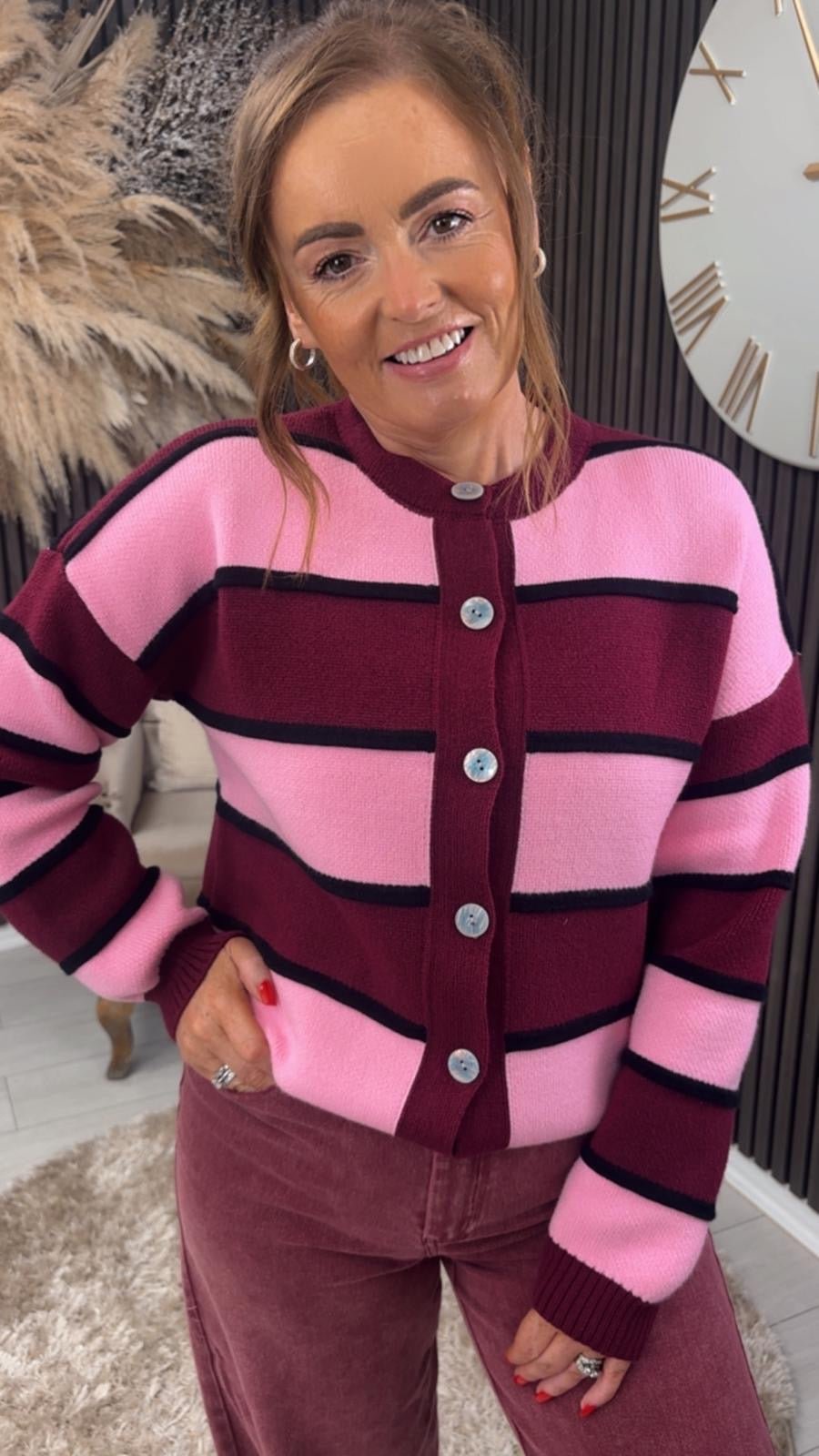 SHANNON CARDIGAN - BURGUNDY/PINK