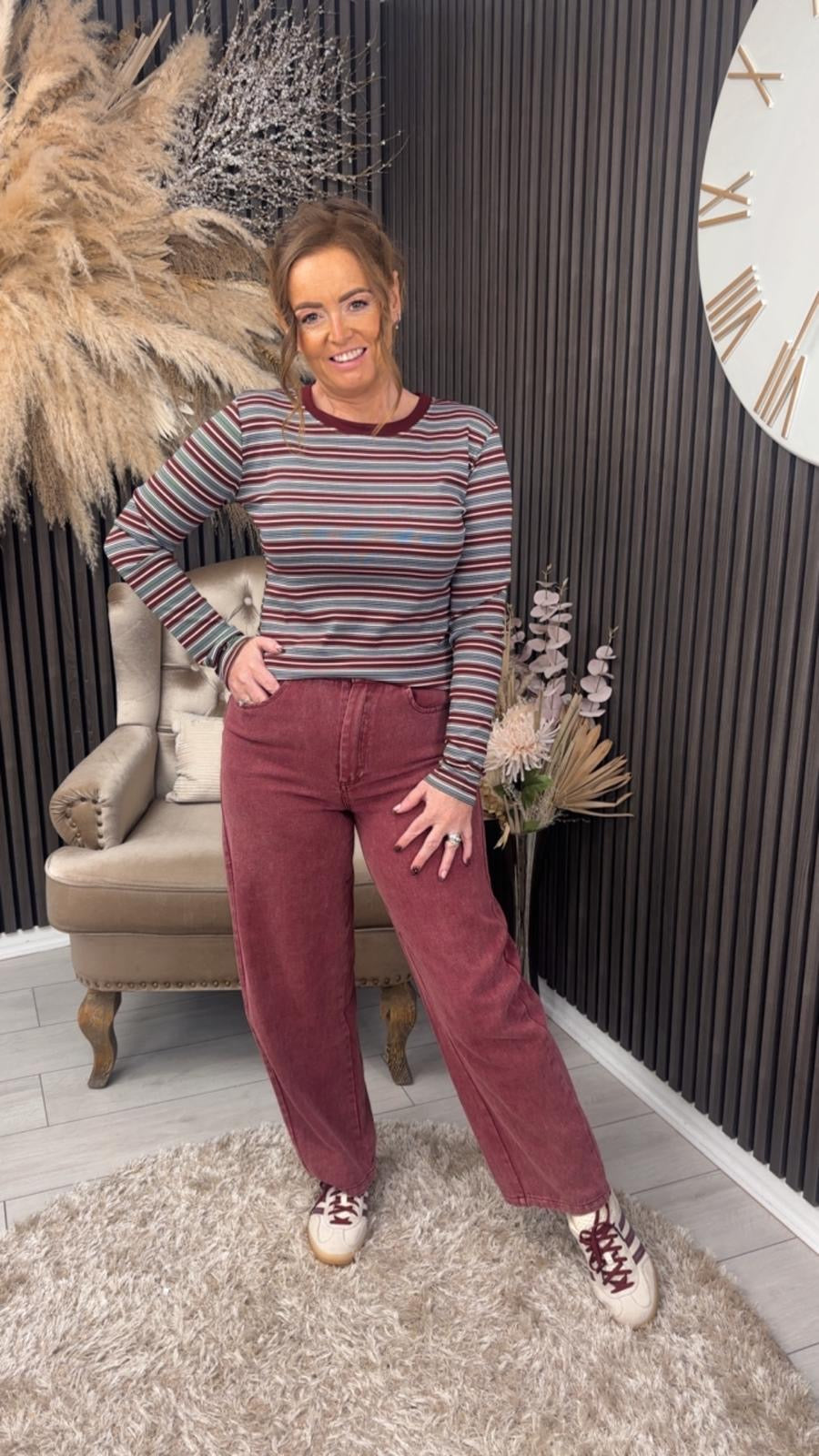 KYLIE TOP - NAVY/BURGUNDY