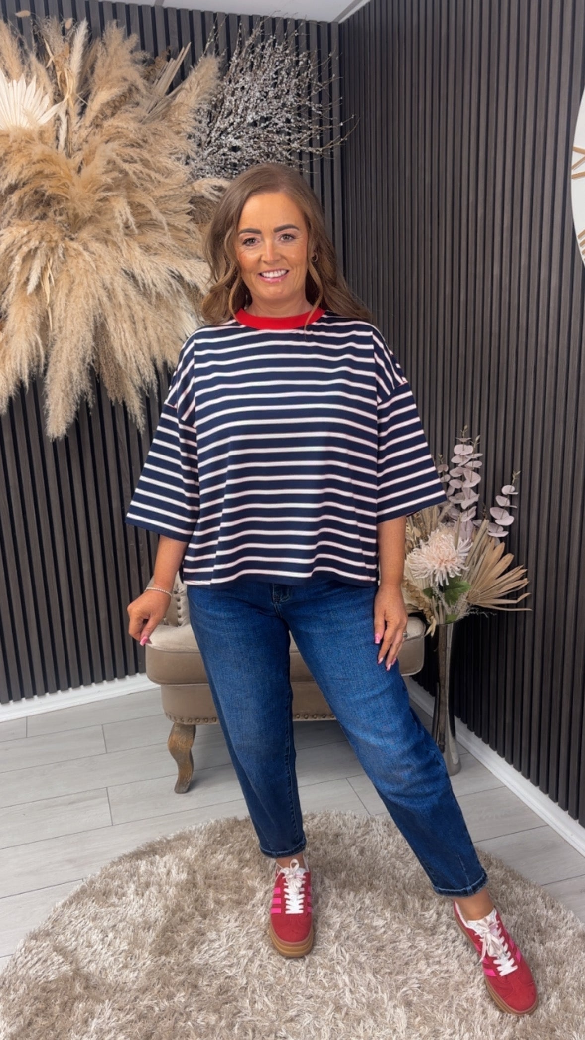 DEBBIE TOP - NAVY/RED