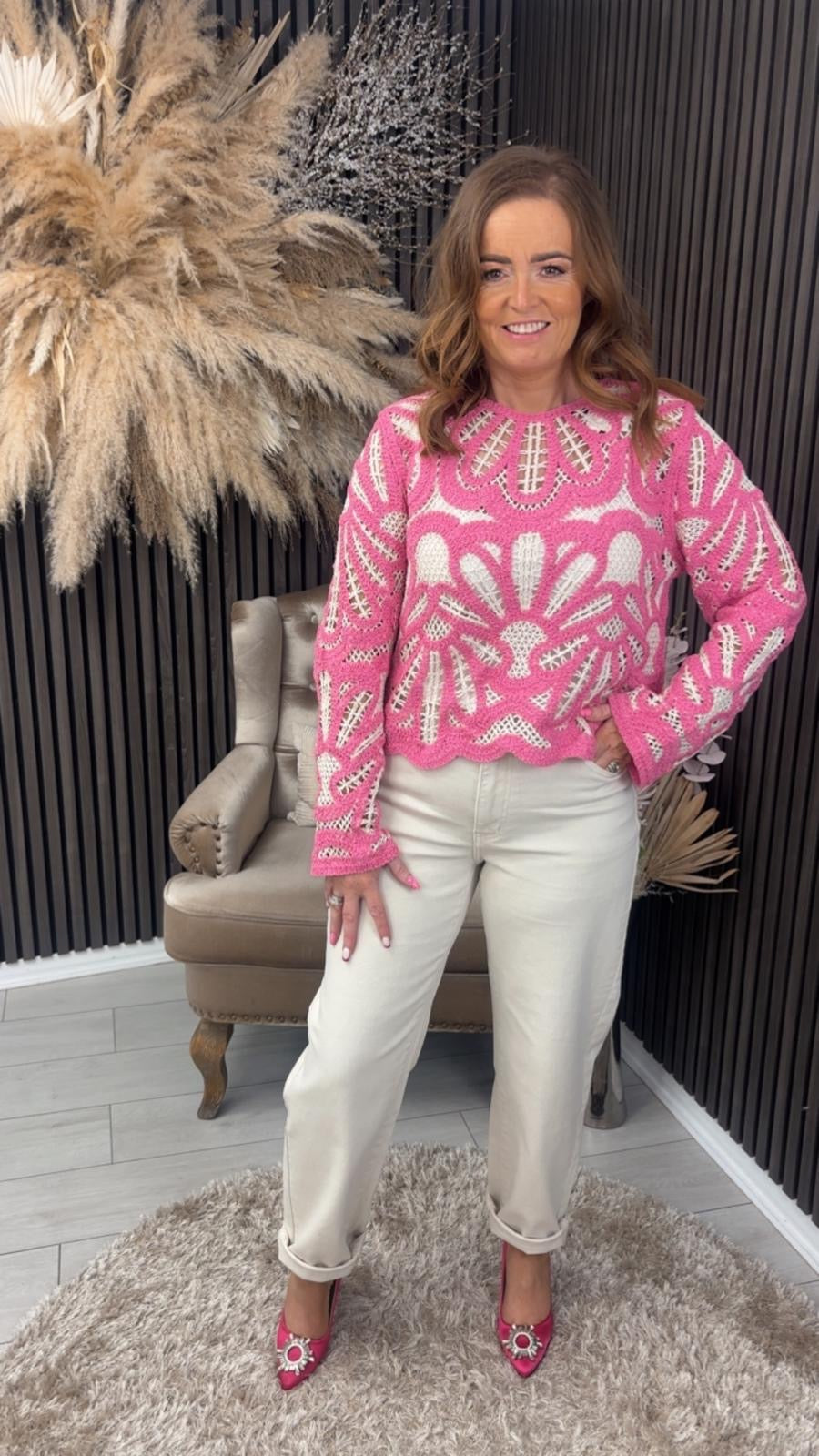 CAIT CROCHET JUMPER - PINK