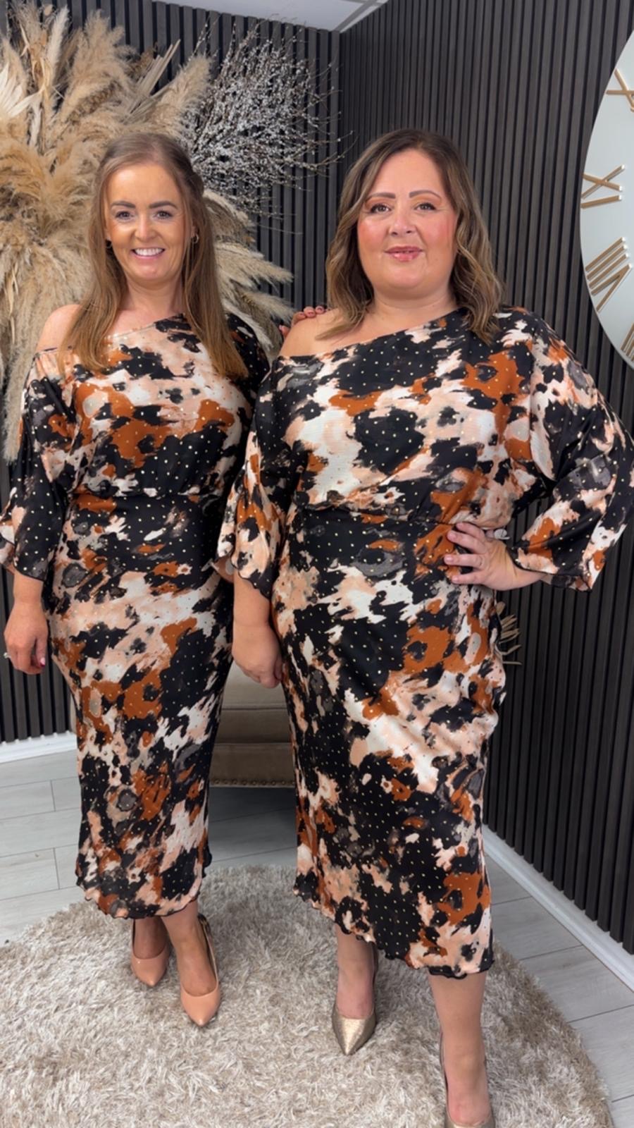 LEILA OFF SHOULDER DRESS - BROWN