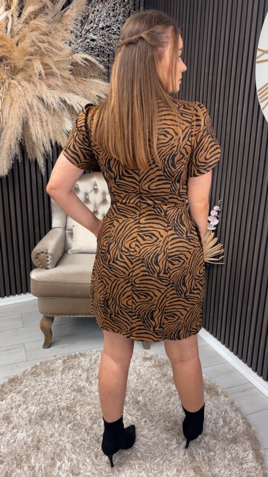 AMI DRESS - BROWN ZEBRA