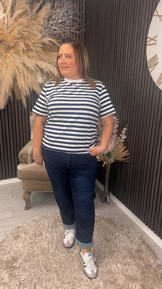 KRYSTAL T-SHIRT - NAVY/WHITE