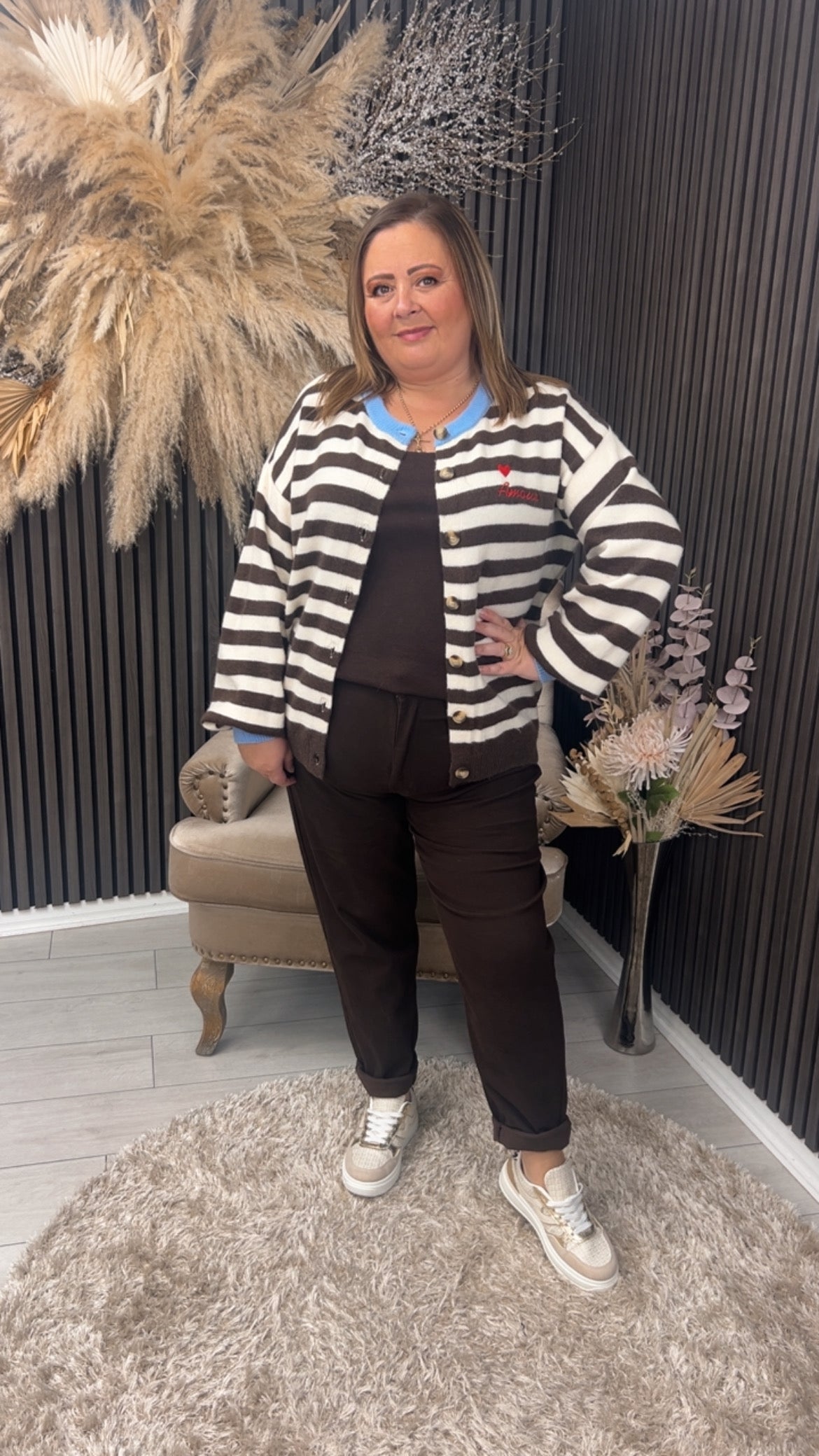TAMSIN CARDIGAN - BROWN/CREAM