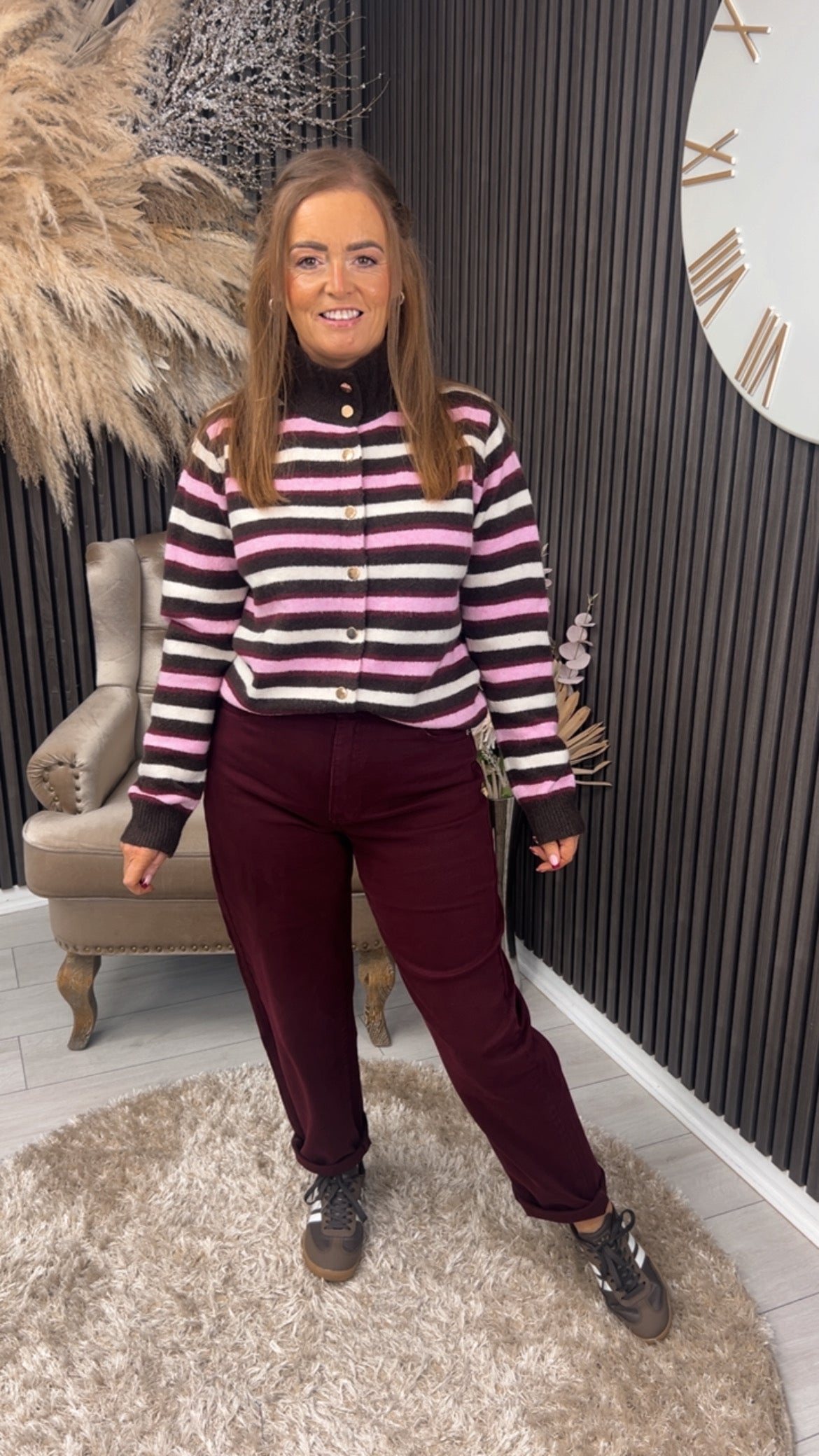 CORA CARDIGAN - BROWN/PINK