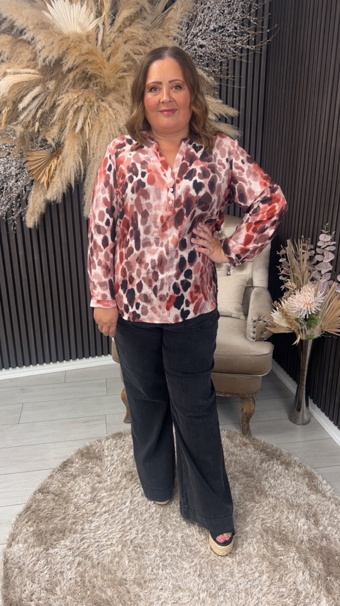 BRIDIE TOP  - LEOPARD/BURGUNDY