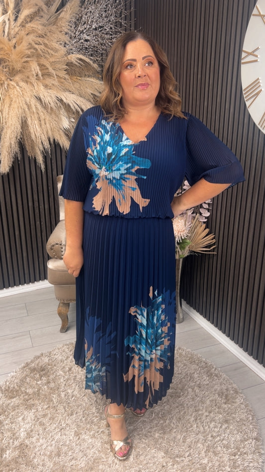 GAIL DRESS - NAVY/BEIGE FLORAL