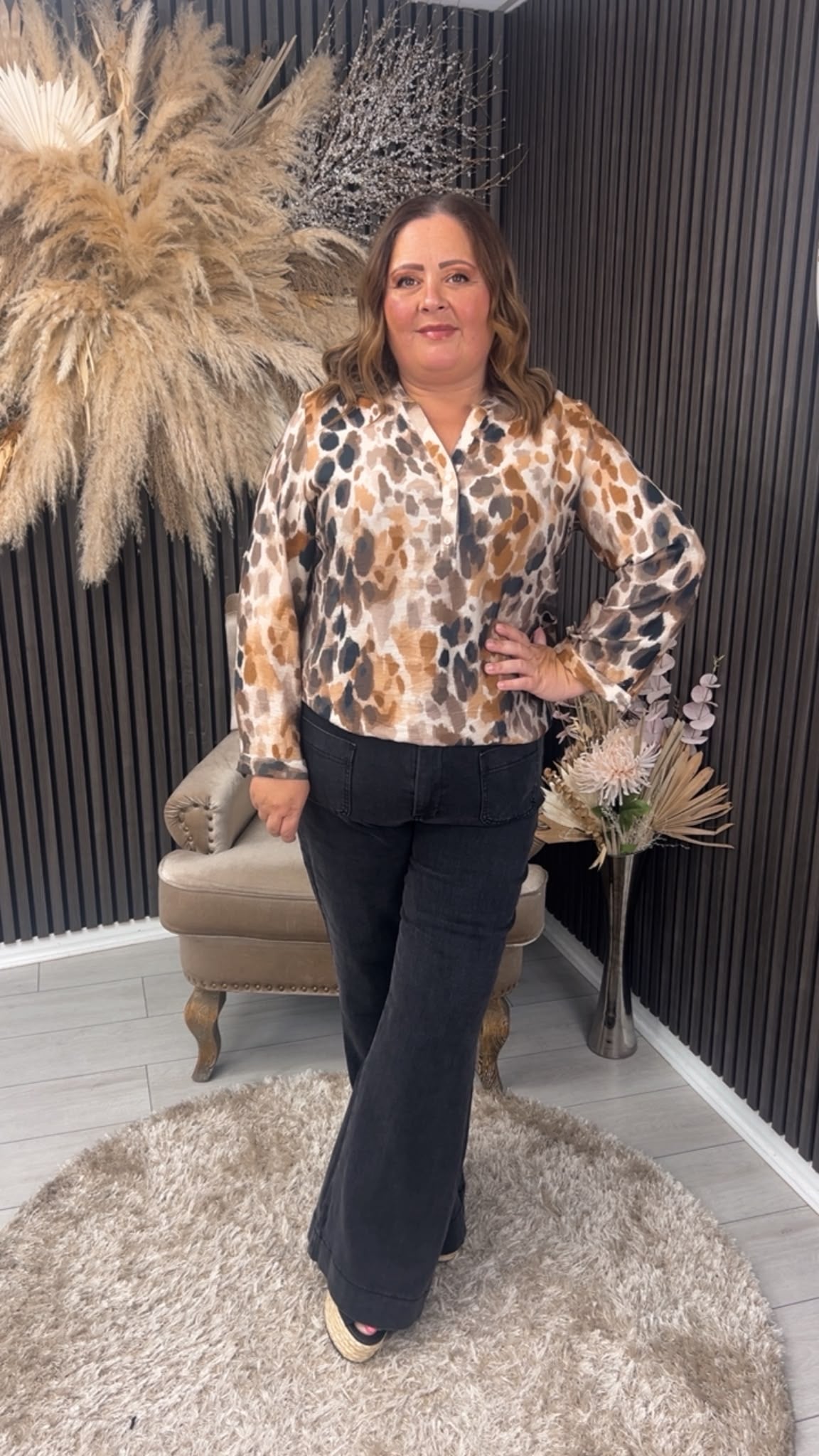 BRIDIE TOP  - LEOPARD/BROWN