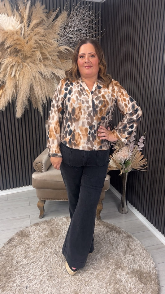 BRIDIE TOP  - LEOPARD/BROWN