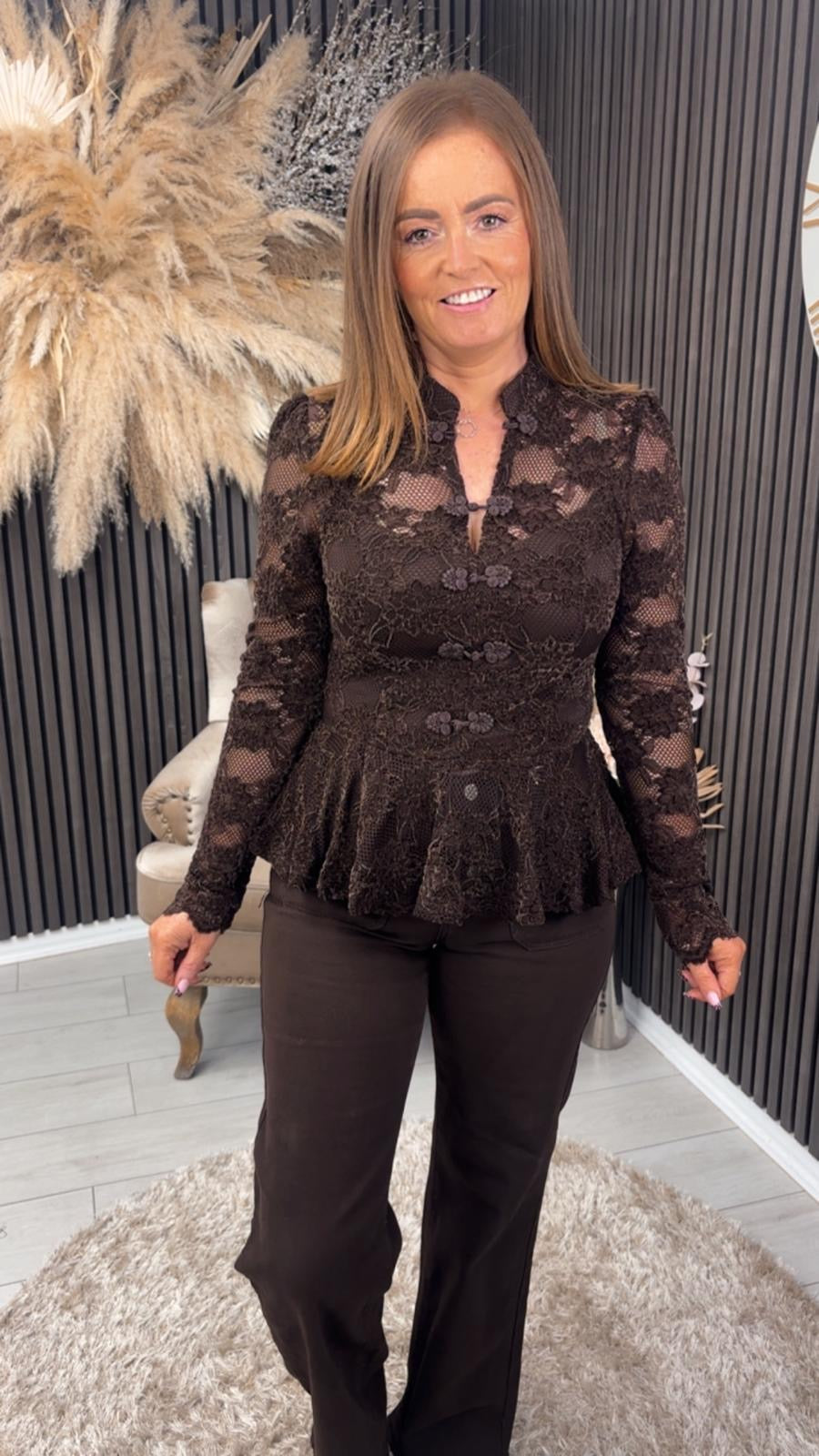 ANTHEA LACE TOP - BROWN