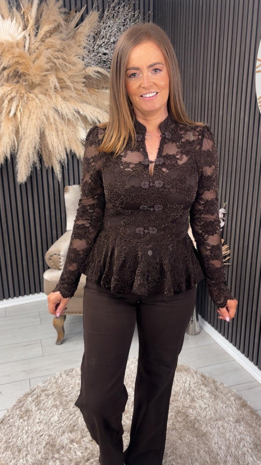 ANTHEA LACE TOP - BROWN