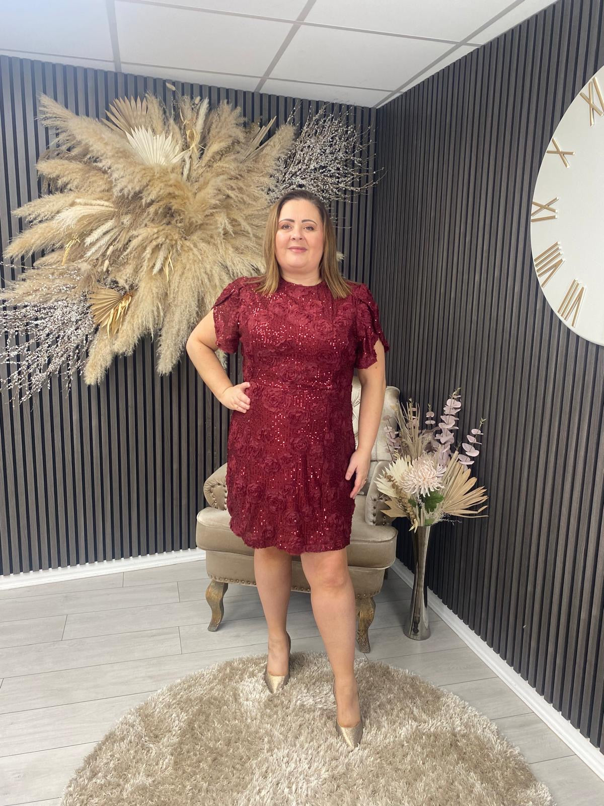 AMI DRESS - BERRY 3D FLORAL