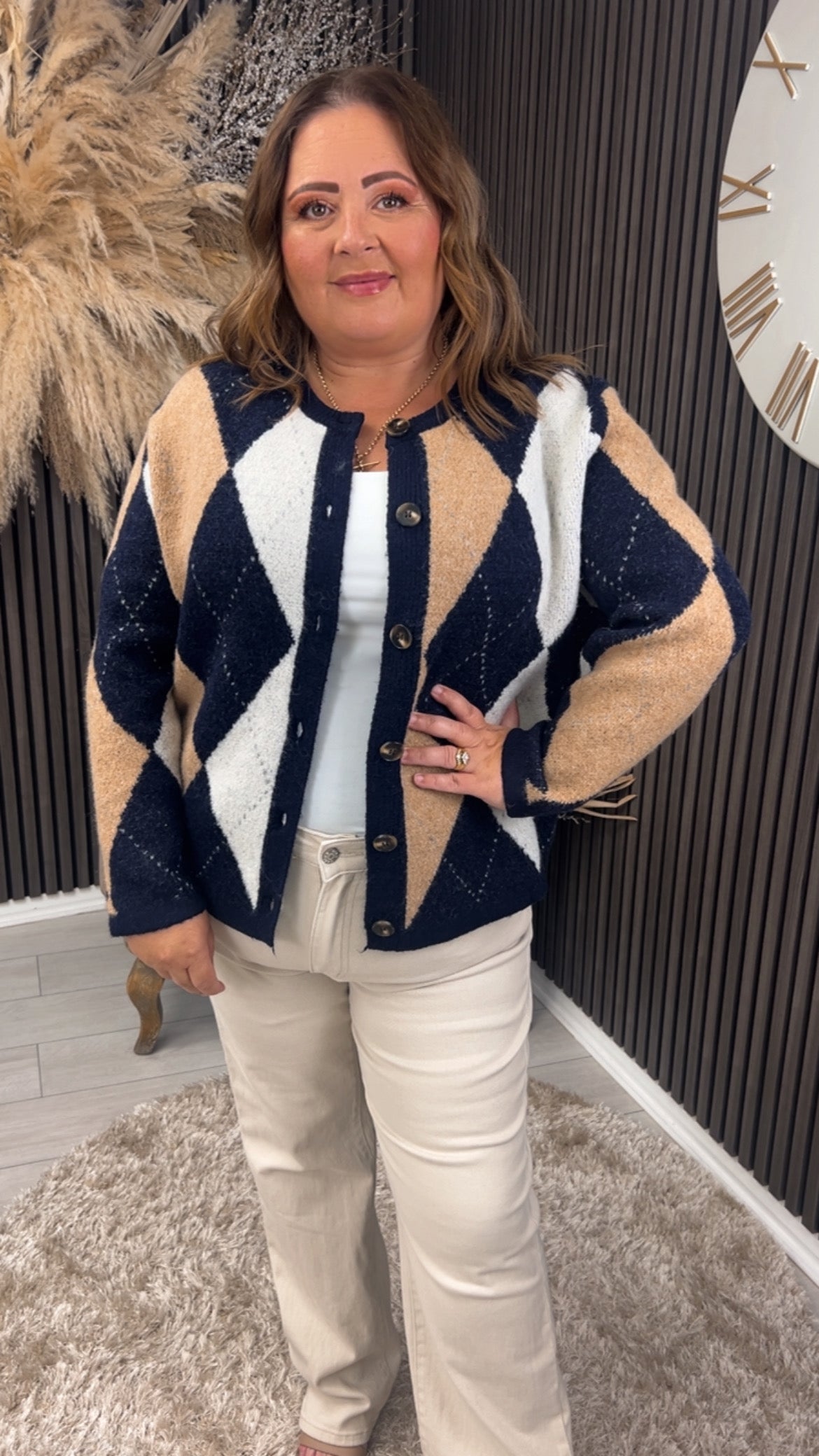 FAYE CARDIGAN - NAVY/BEIGE