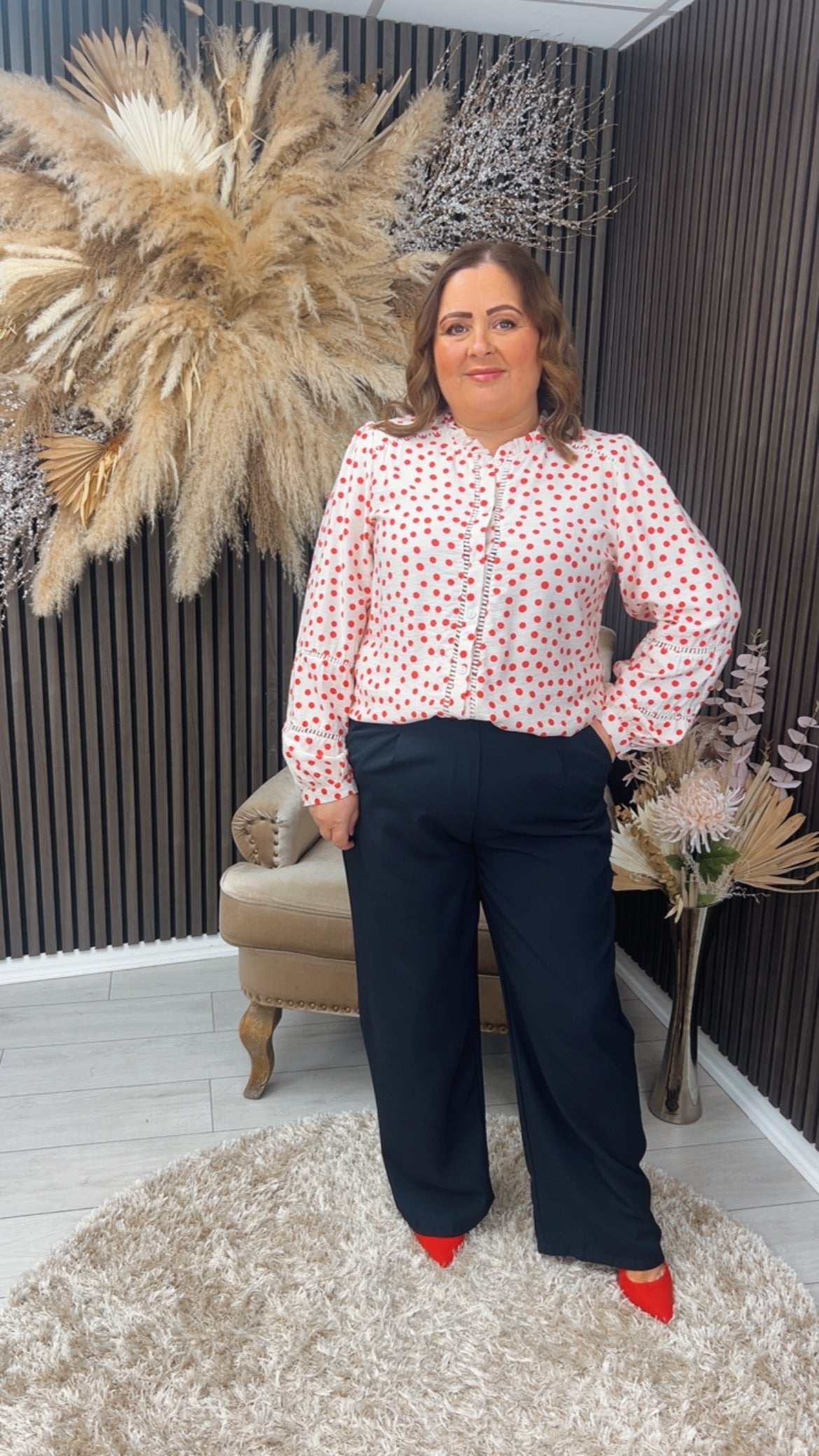 LEAH SHIRT - DEEP CORAL SPOT