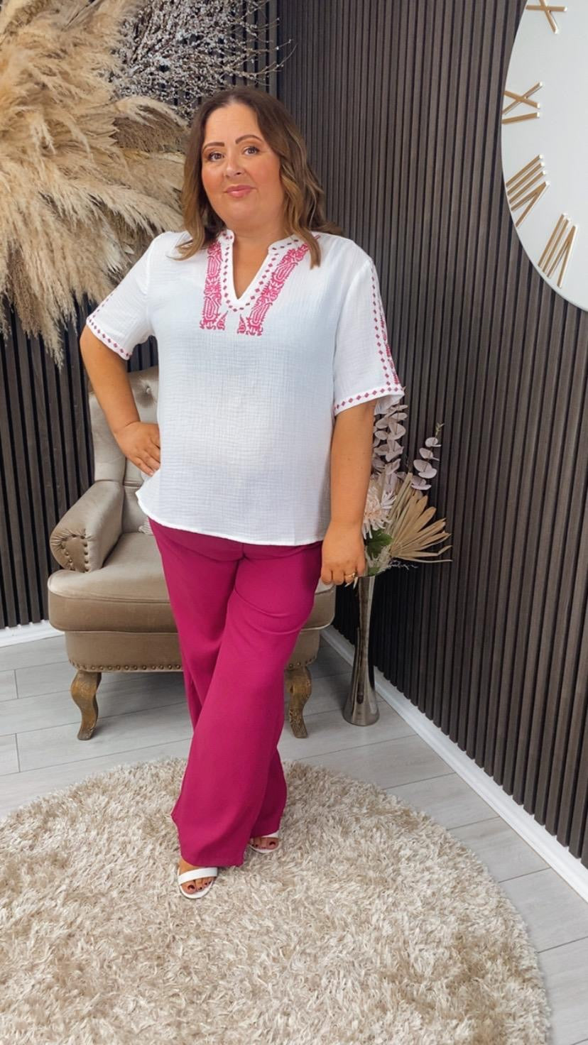 TABITHA TOP - WHITE/PINK