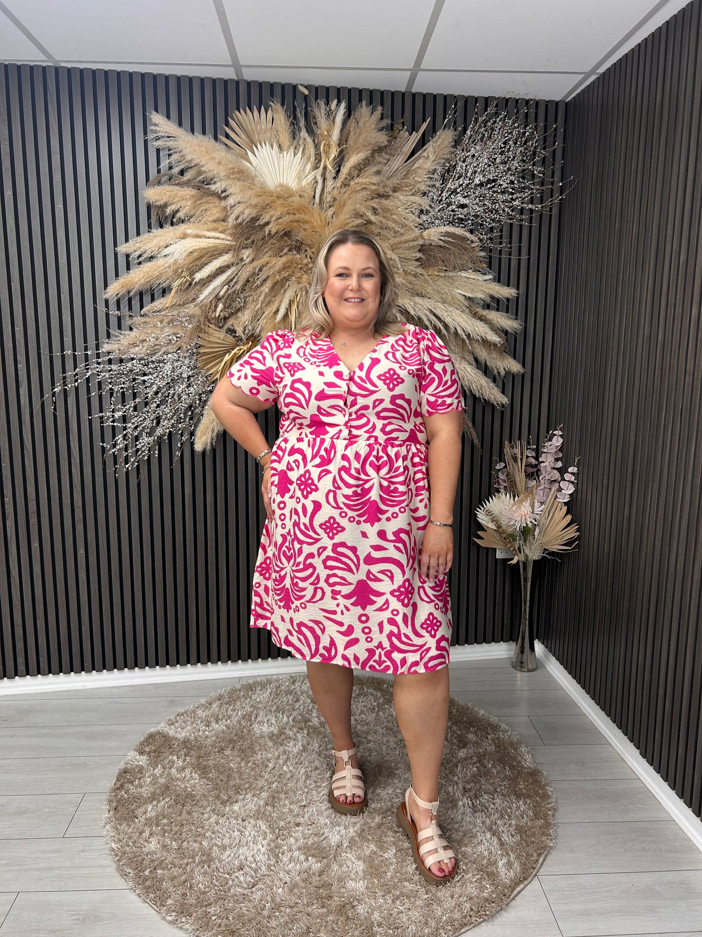 TORI DRESS - PINK/CREAM