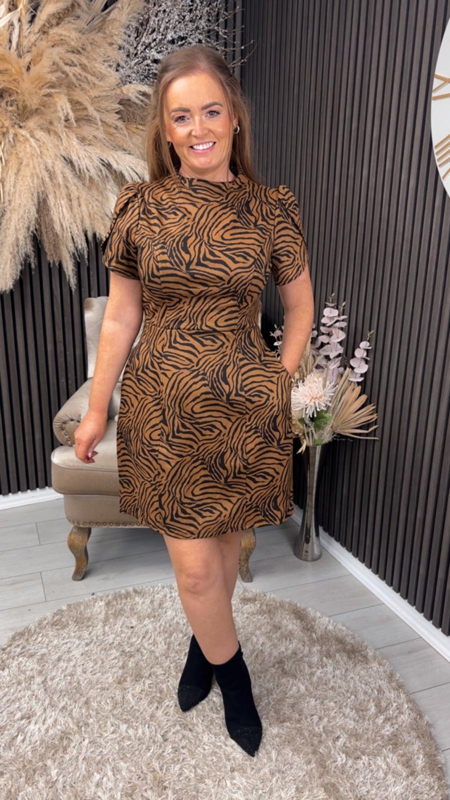 AMI DRESS - BROWN ZEBRA