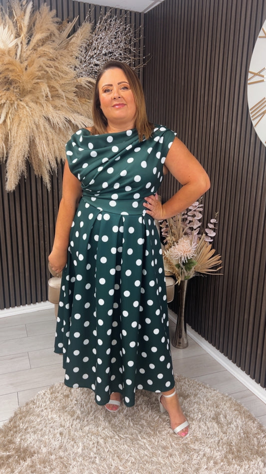 BETTY DRESS - GREEN POLKA DOT