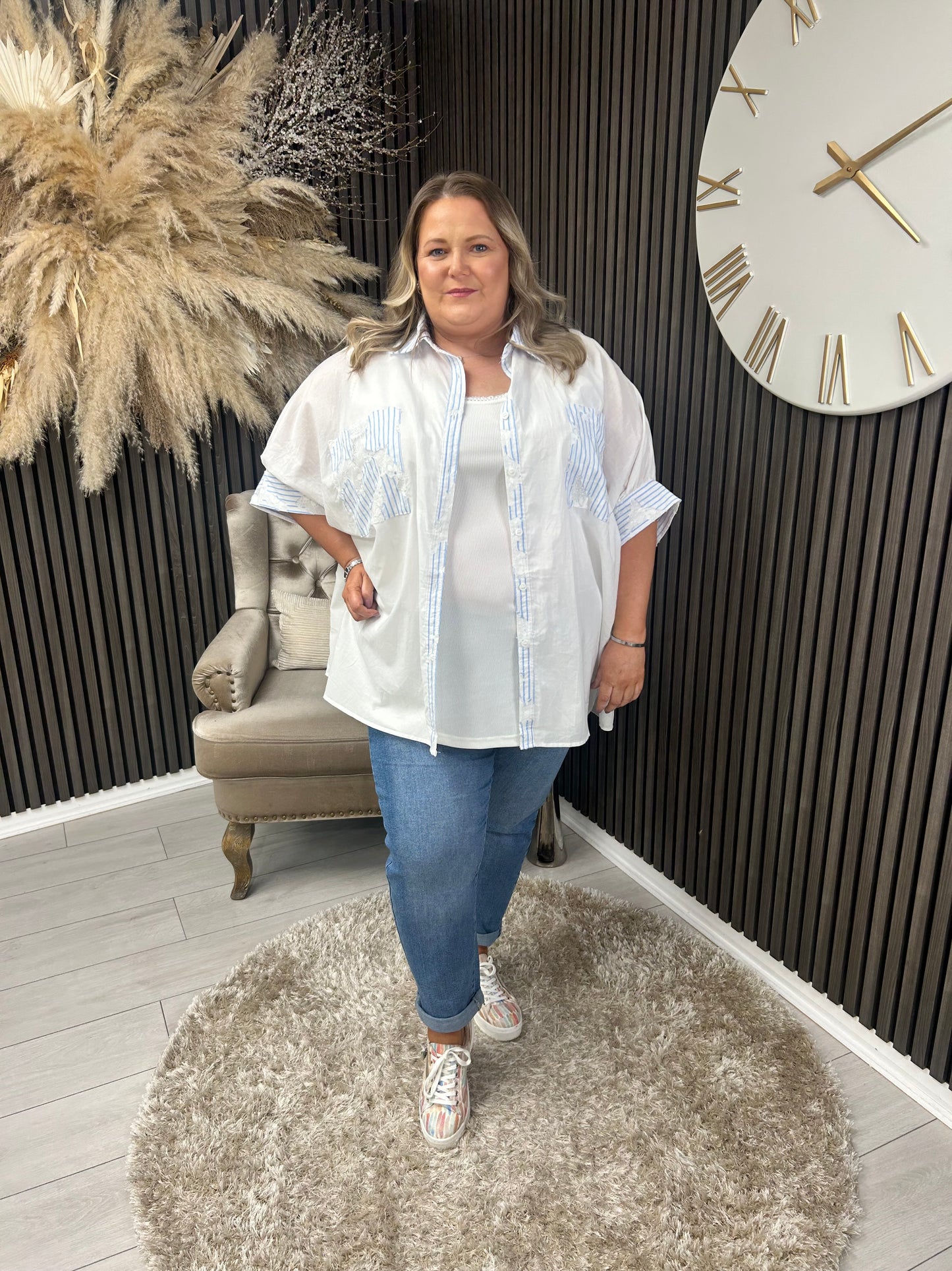VONNIE SHIRT - WHITE/BLUE