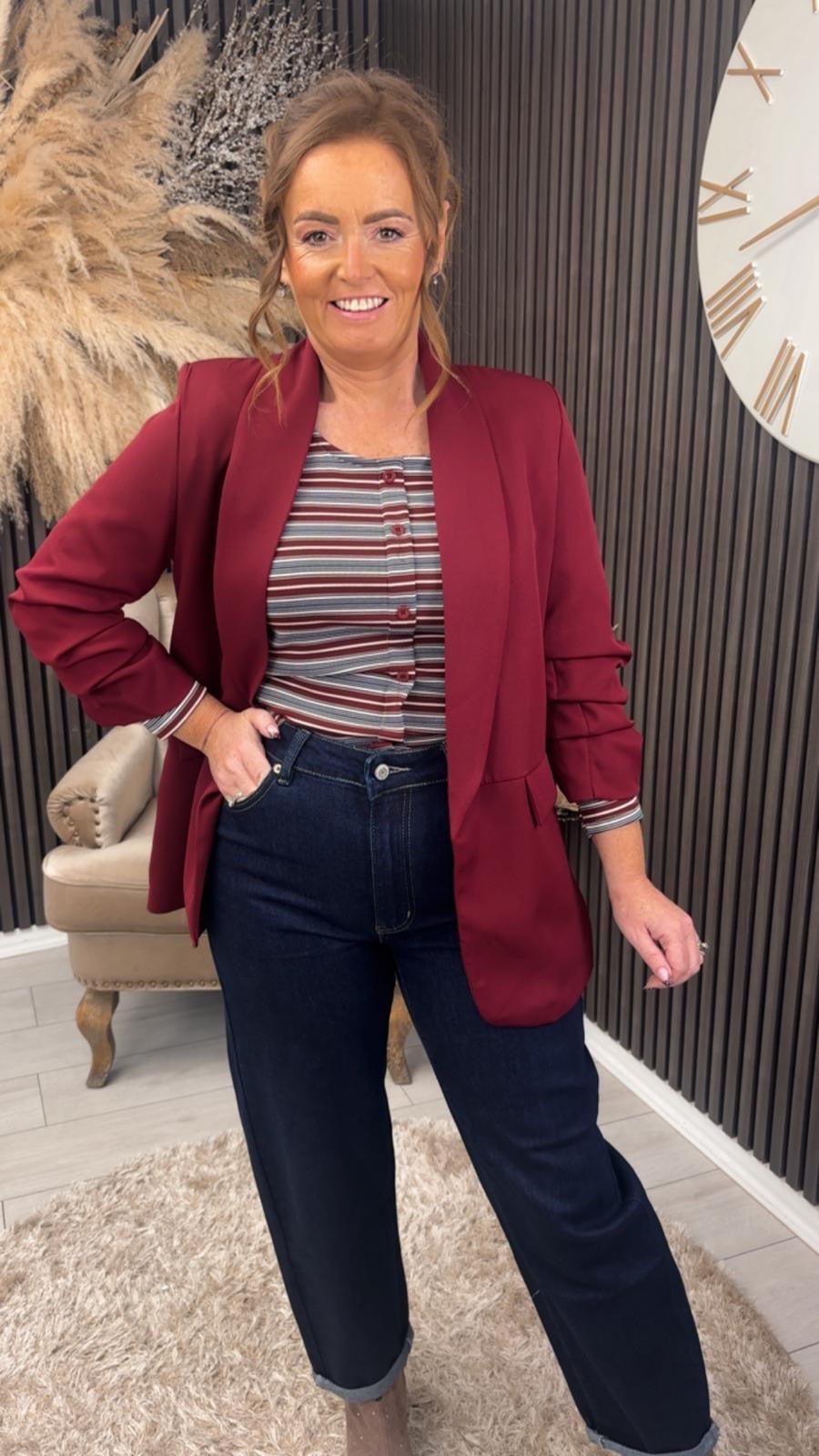 LAUREN TOP - NAVY/BURGUNDY