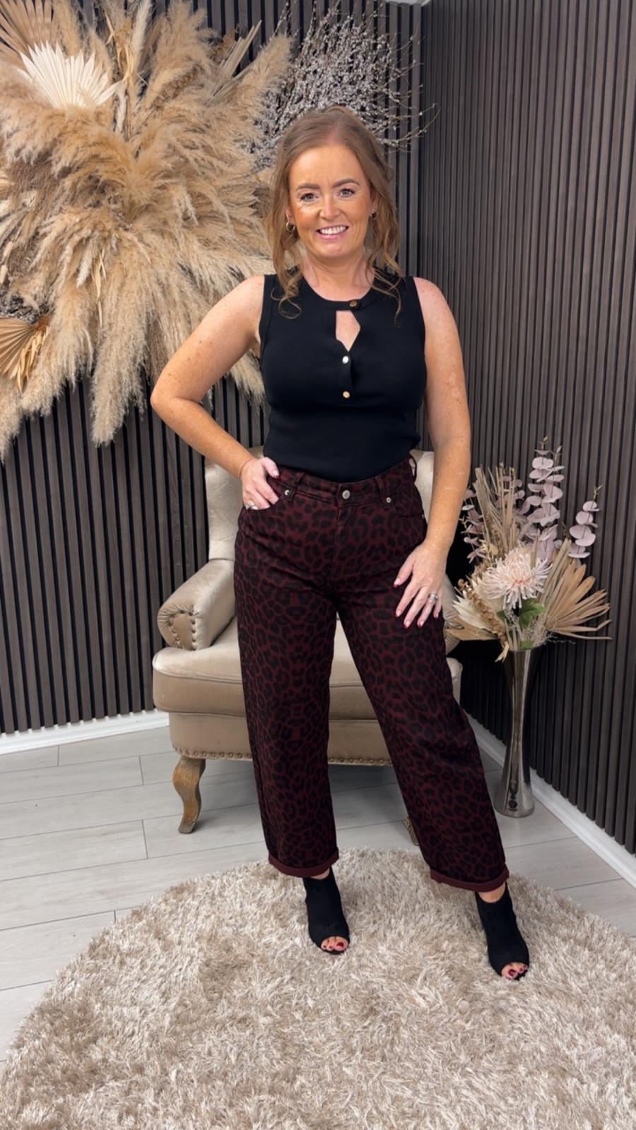 LETTY JEANS - BURGUNDY ANIMAL