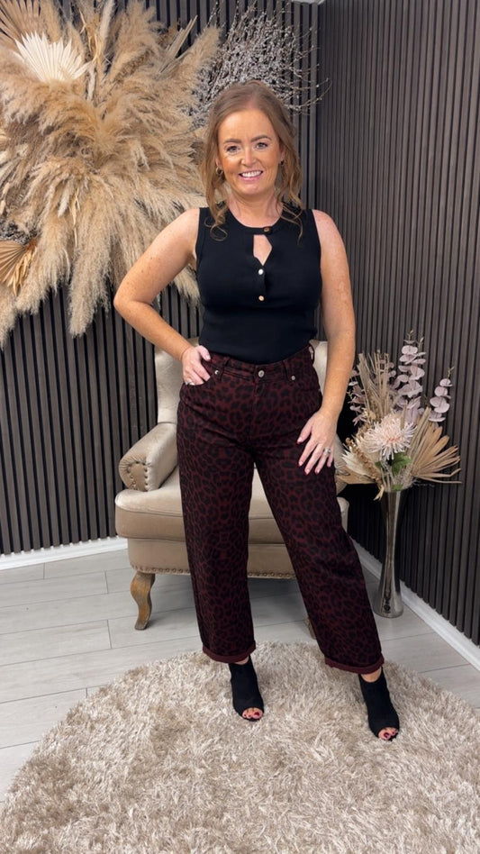 LETTY JEANS - BURGUNDY ANIMAL