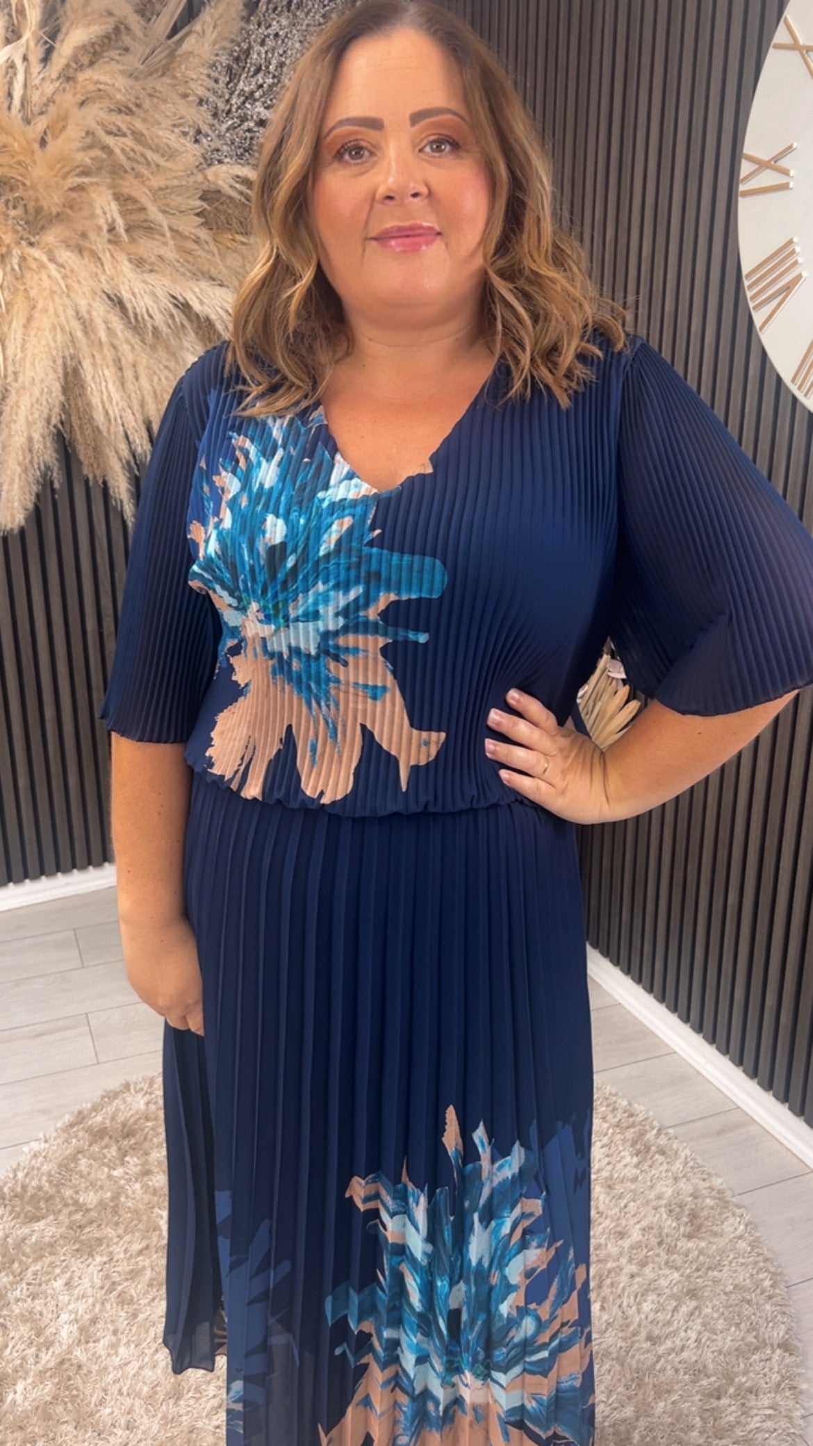 GAIL DRESS - NAVY/BEIGE FLORAL