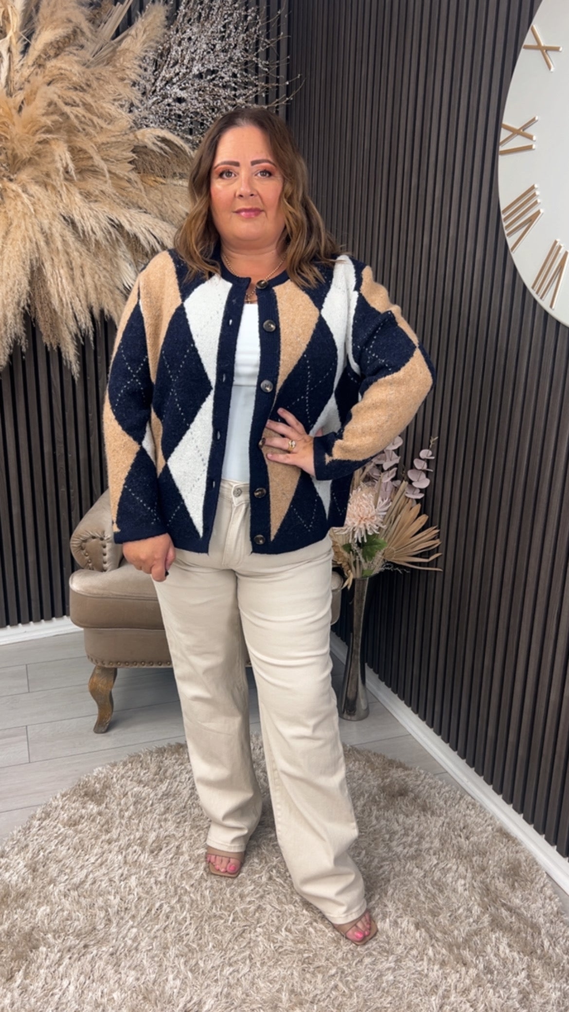 FAYE CARDIGAN - NAVY/BEIGE