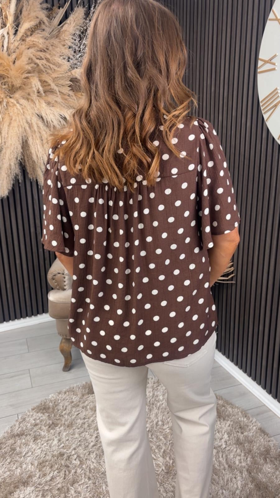 ORLANDA TOP - BROWN/CREAM SPOT