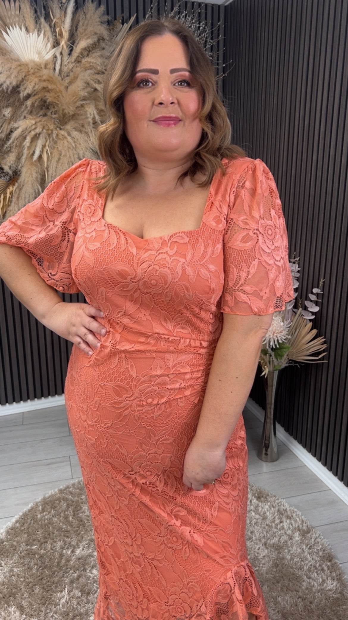 HEIDI LACE DRESS - CORAL