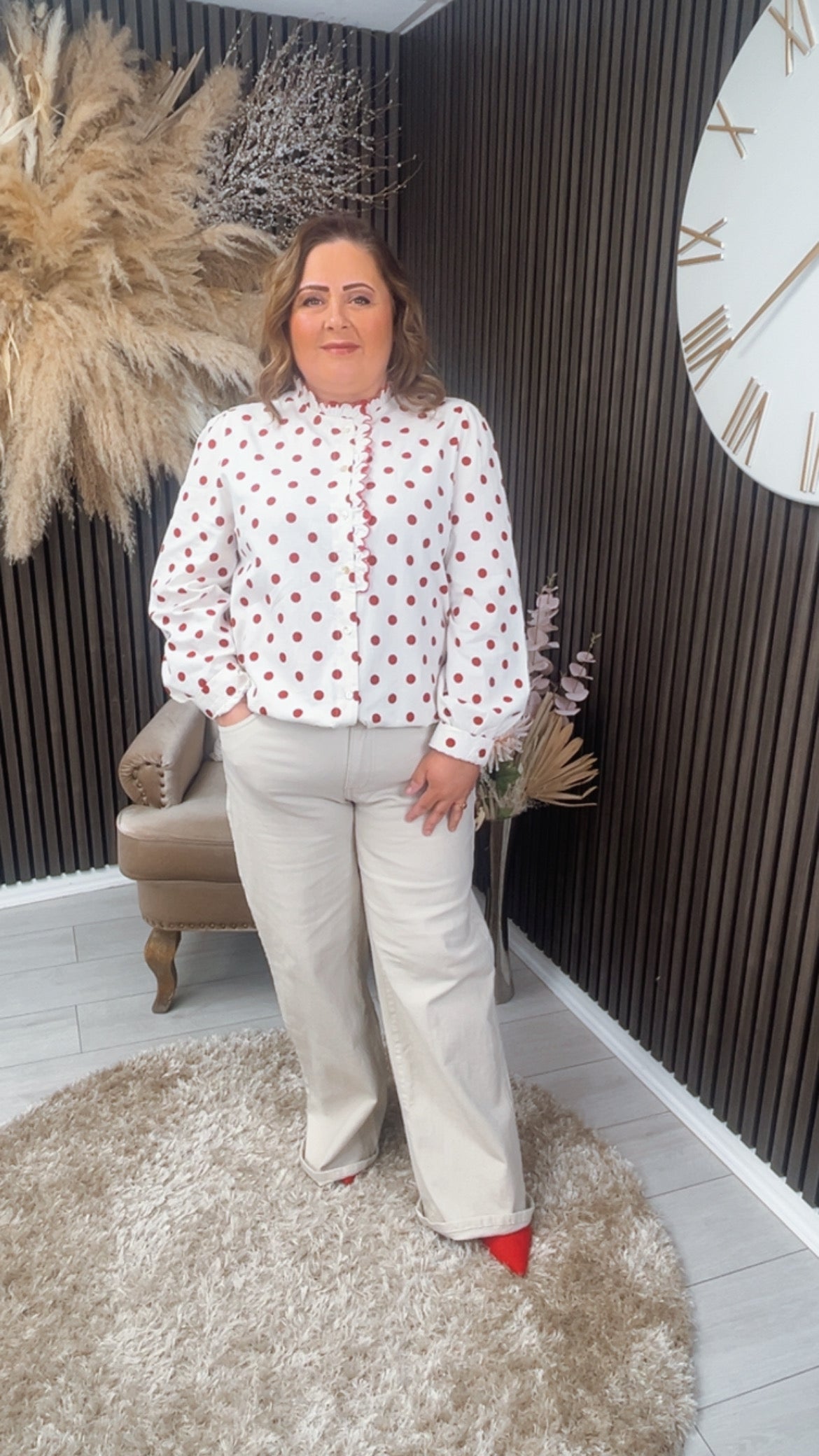 YVONNE SHIRT - CREAM/RED