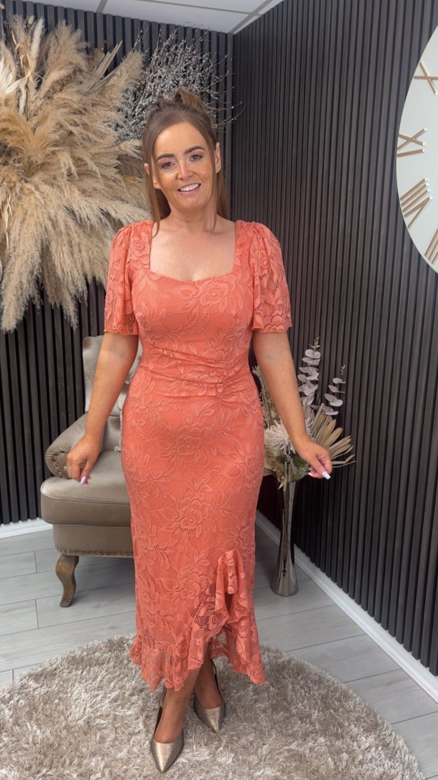 HEIDI LACE DRESS - CORAL