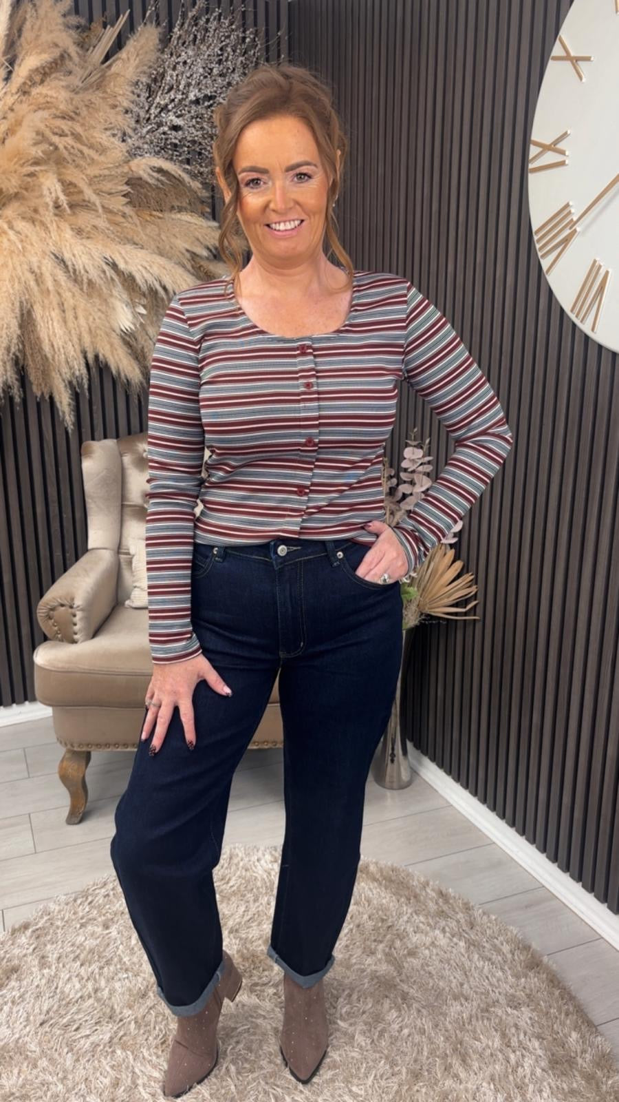 LAUREN TOP - NAVY/BURGUNDY