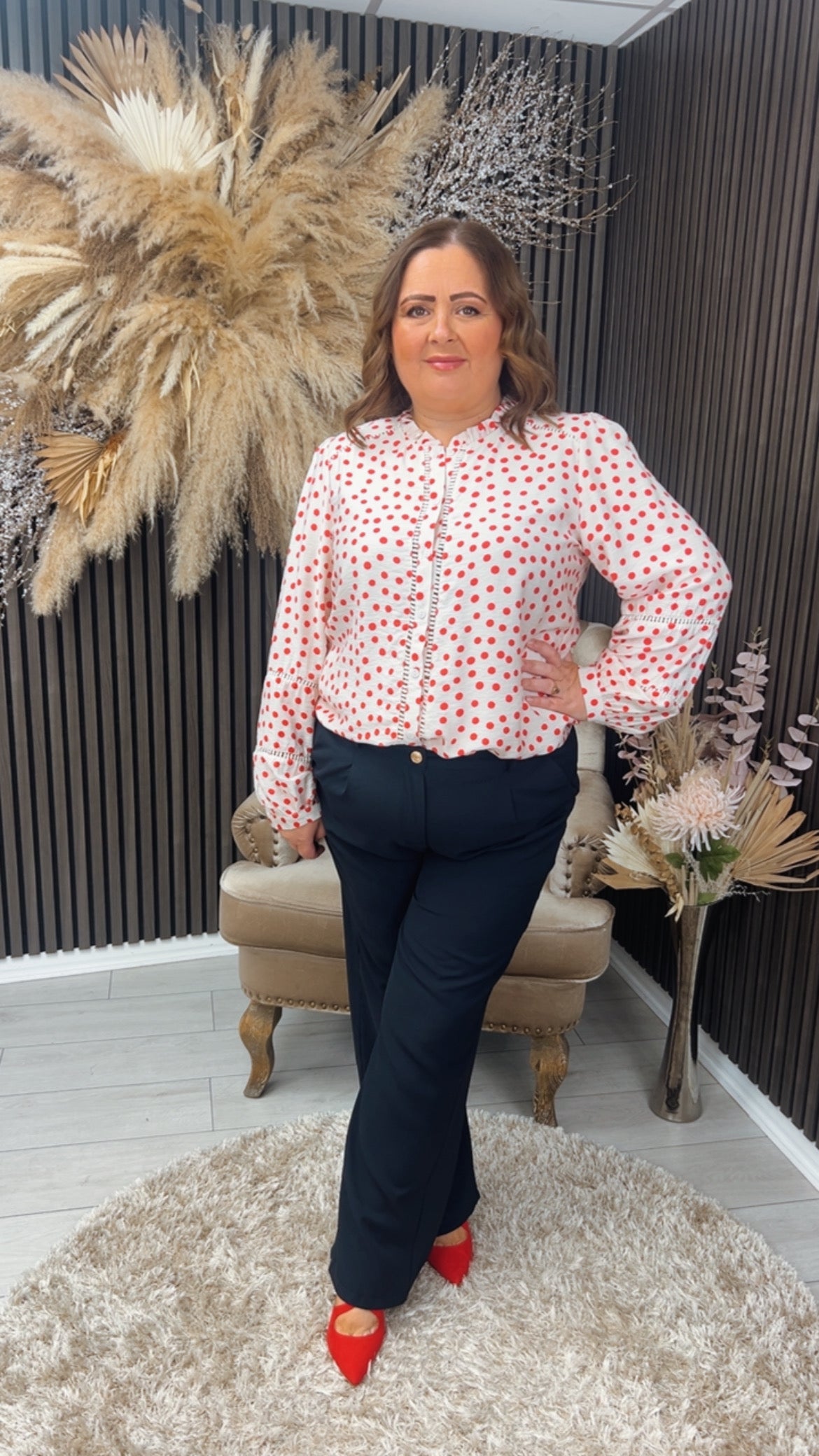 LEAH SHIRT - DEEP CORAL SPOT