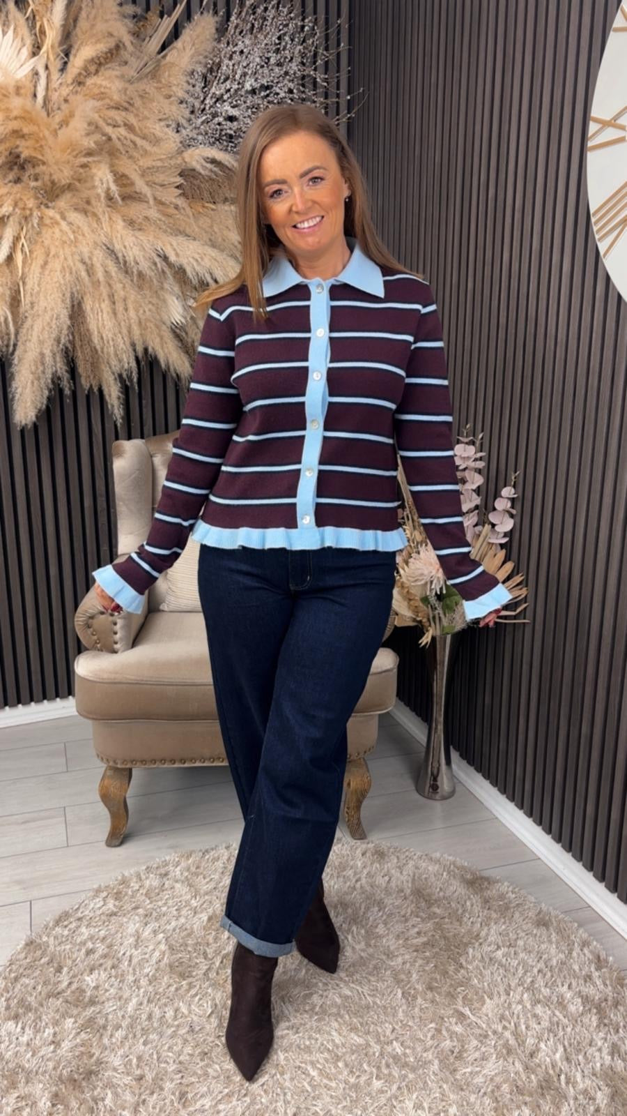 ISOLDE CARDIGAN - BURGUNDY/BLUE
