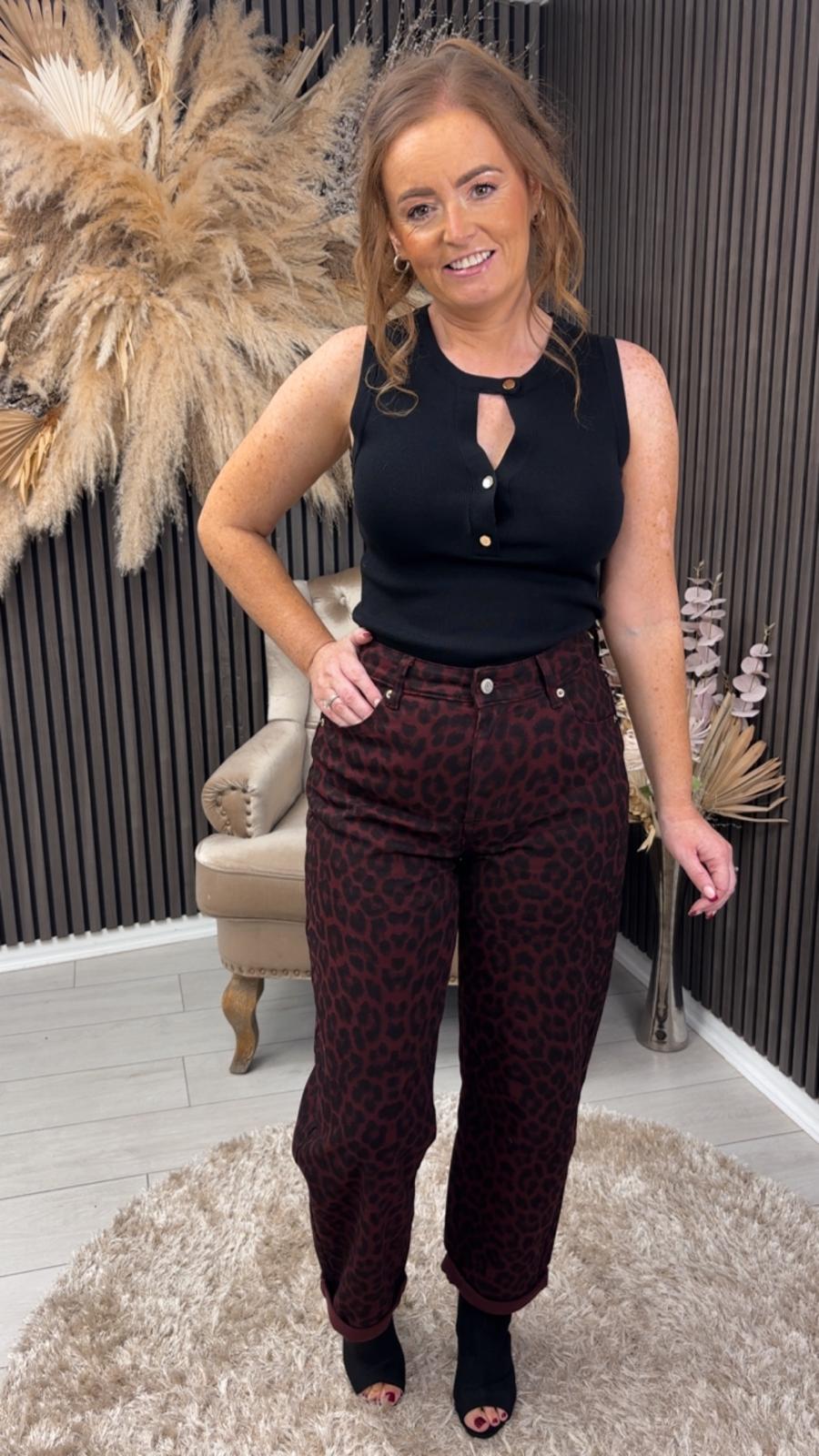 LETTY JEANS - BURGUNDY ANIMAL