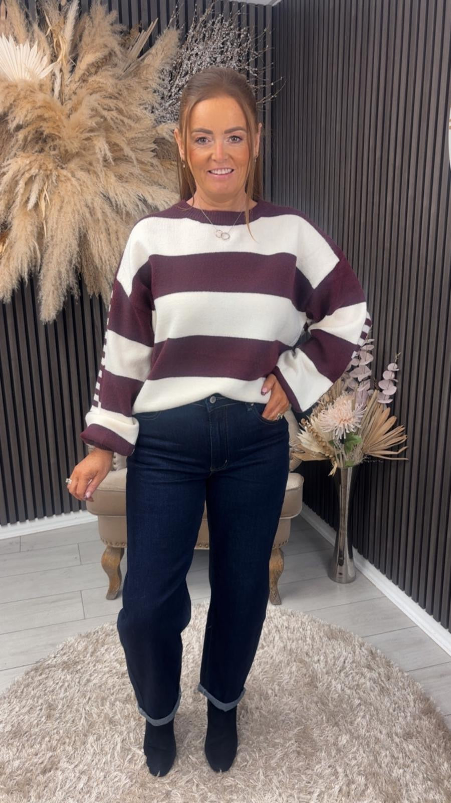 LESLEY JUMPER - BURGUNDY/CREAM