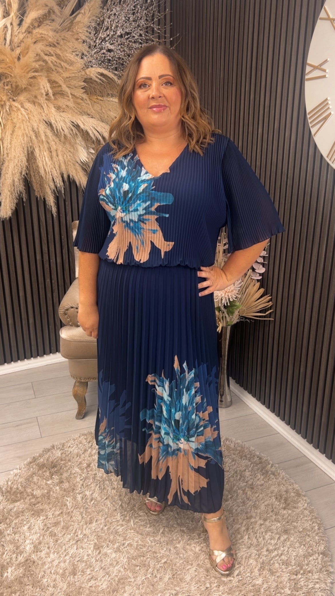 GAIL DRESS - NAVY/BEIGE FLORAL