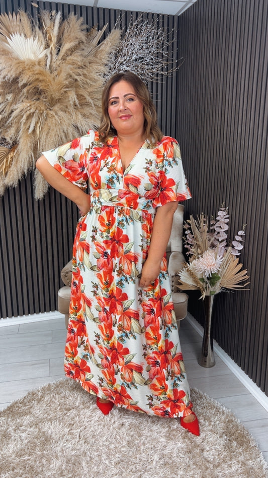 PAYTON DRESS - WHITE/RED