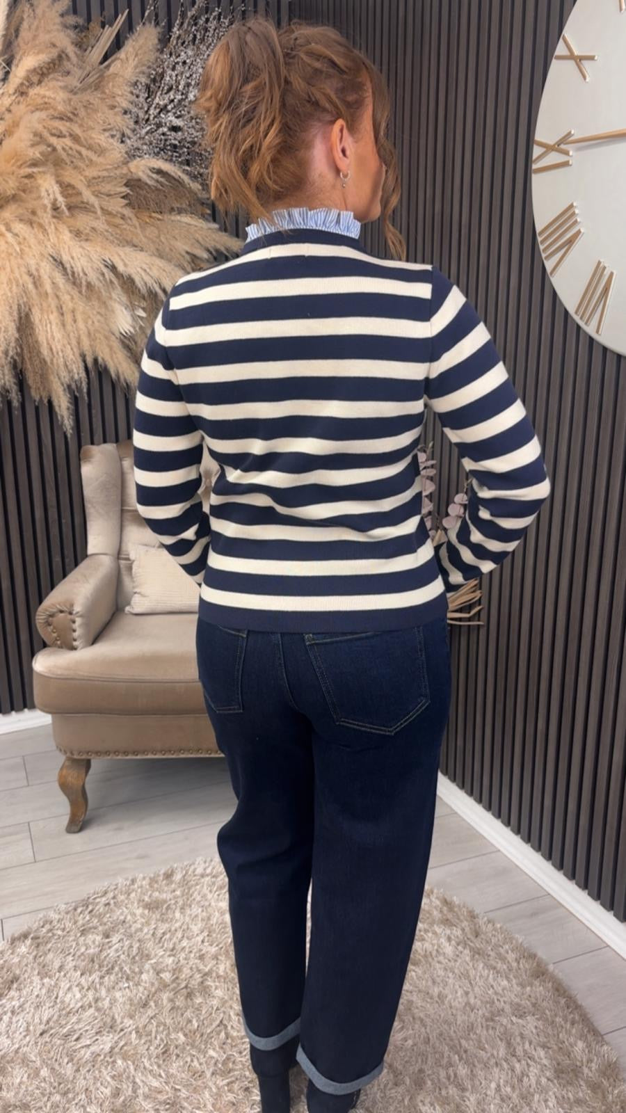 RYLEE CARDIGAN - NAVY/CREAM